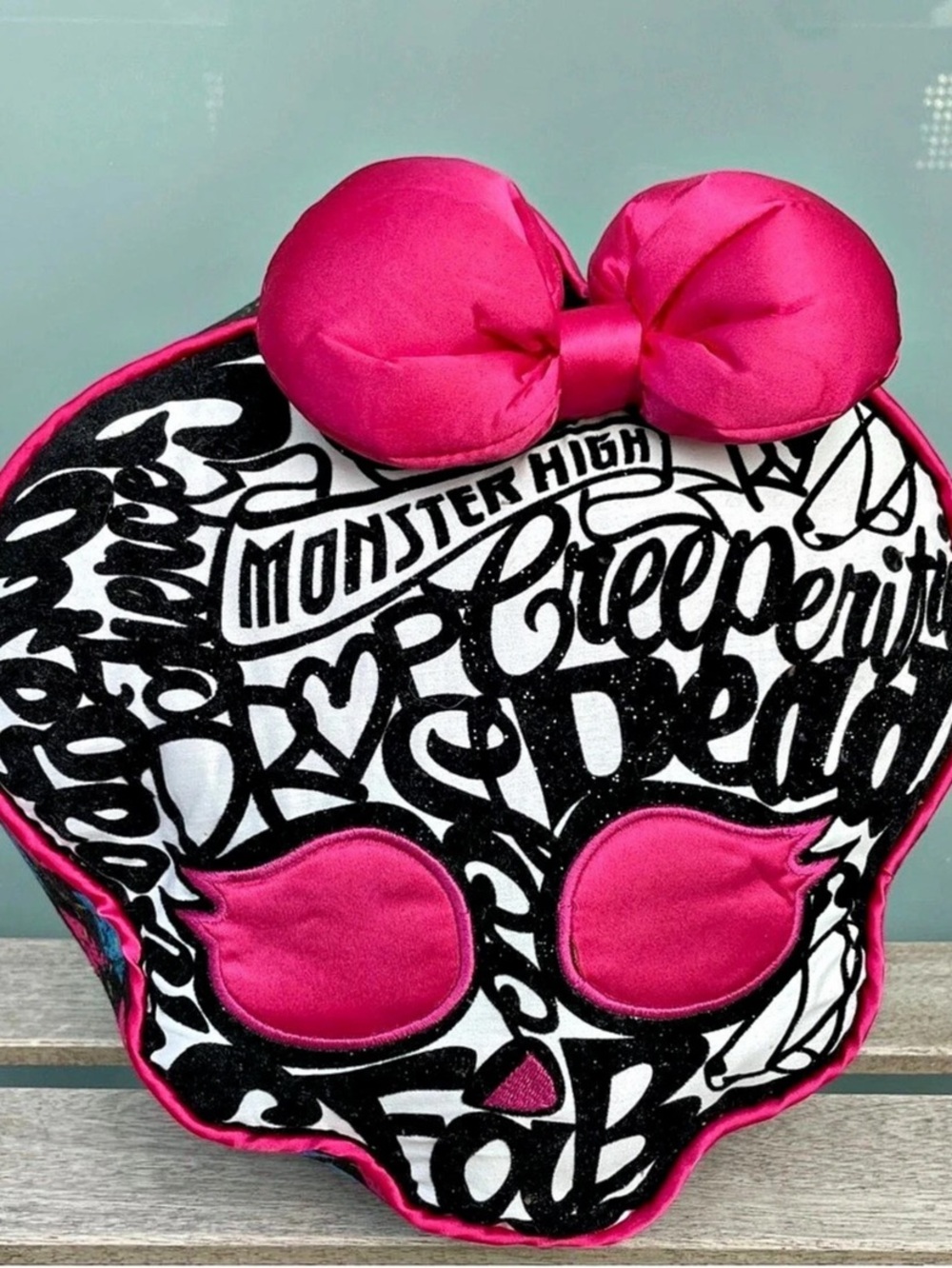 Monster High Skullette Throw Pillow with Pink Bow Pink & Black